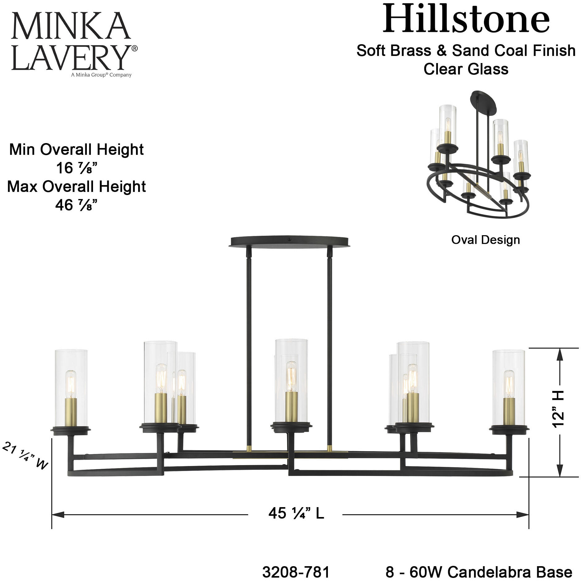 Hillstone 8 Light 45.25 inch Soft Brass And Sand Coal Island Light Ceiling Light
